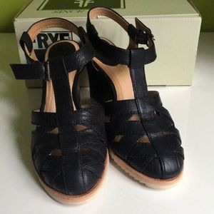Frye black leather sandals with ankle straps